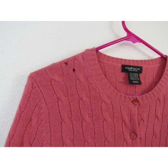 Lord & Taylor Cashmere Pink Cable Knit Button Front Cardigan *Flawed* - Picture 5 of 5